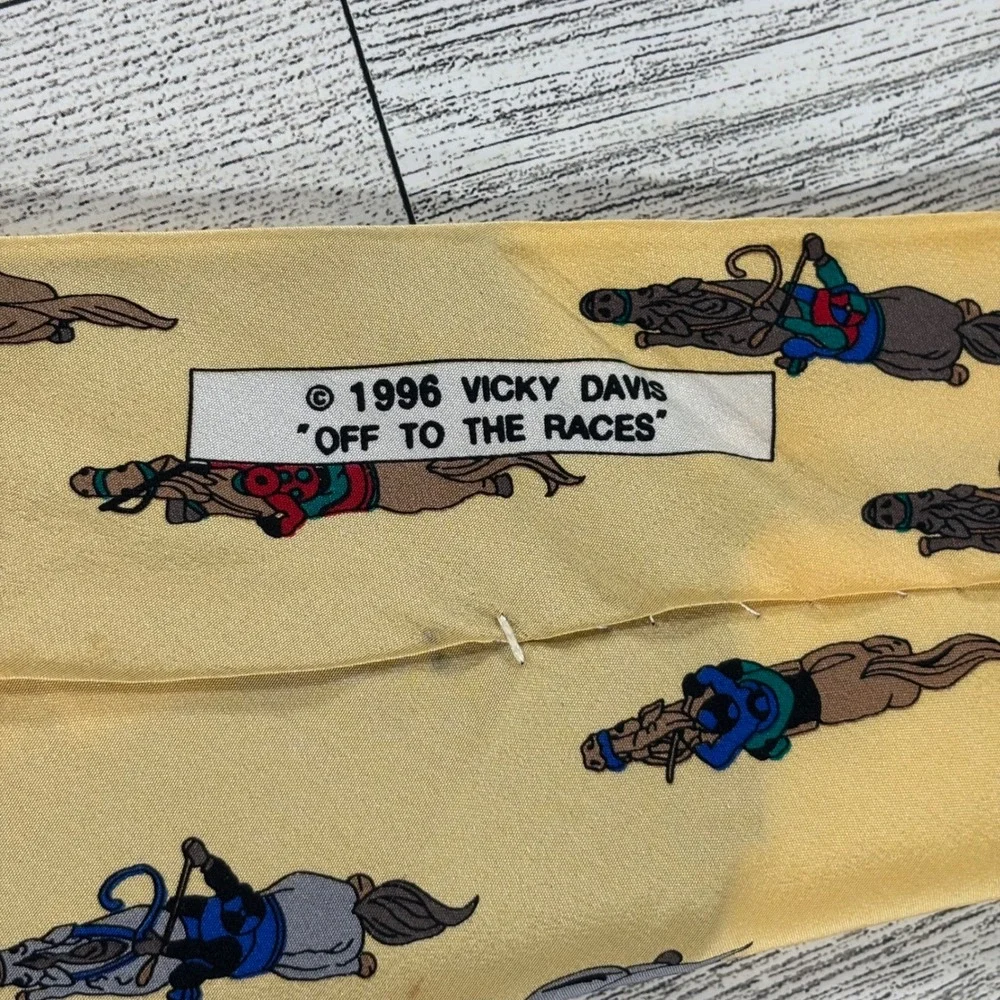 Vicky Davis Men's Necktie Off To The Races Silk Yellow Horse‎ Racing Equestrian